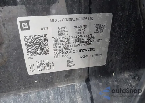 2017 GMC Yukon Xl Slt z USA, uszkodzony, nr VIN 1GKS2GKC9HR366392